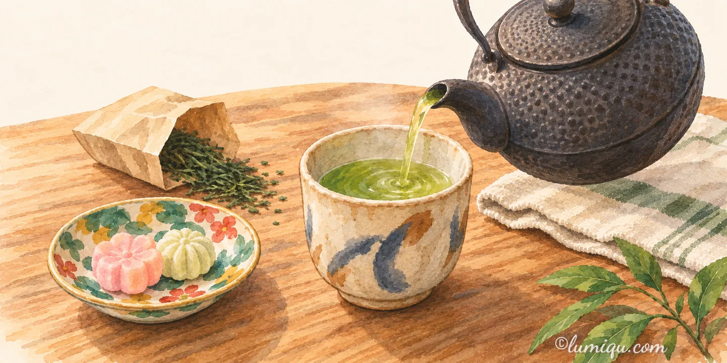 お茶の時間をととのえる、日本の道具のイメージイラスト