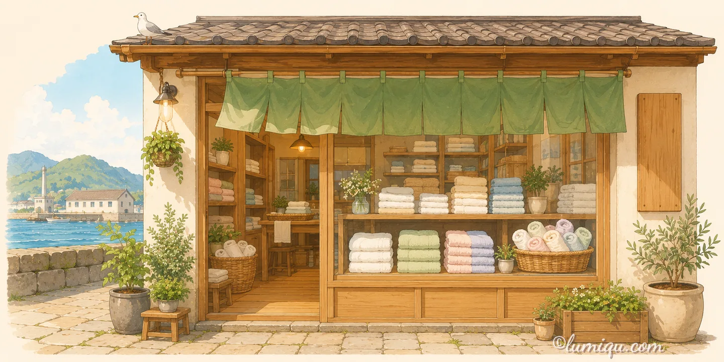 今治のタオル店 なぎ（空想のお店）の店構えイラスト