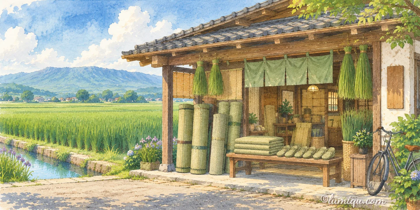 八代のい草店 あおたたみ（空想のお店）の店構えイラスト